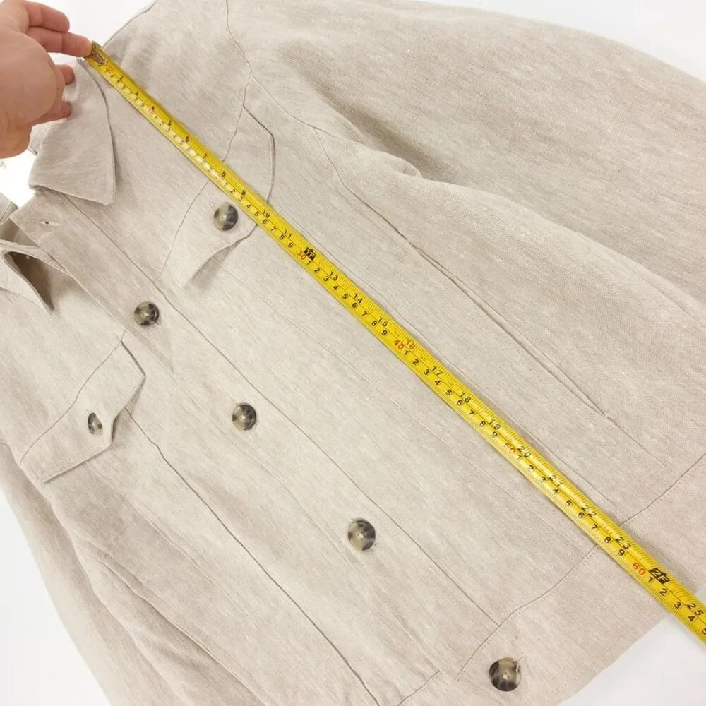 NWT Zara Man 100% Linen Old Money Cargo Button Down Shirt Jacket Ecru Luxe Small